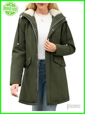 Water-Repellent Fleece Lined Winter Rain Jacket with Hood
